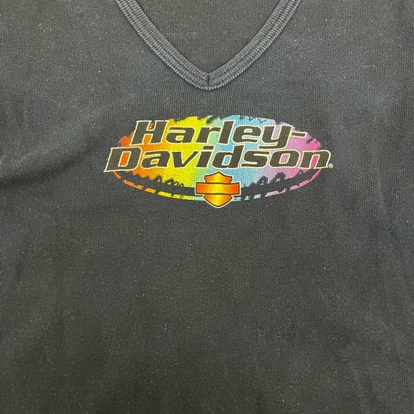 Vintage Harley Davidson Rainbow Tie Dye Cropped Tee Shirt Size M - Picture 3 of 6
